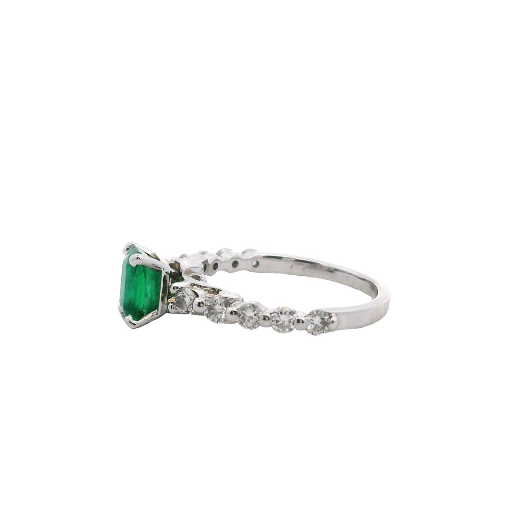 Estate 14KT White Gold 1.08 Ct Emerald & 0.55 TCW Diamond Ring