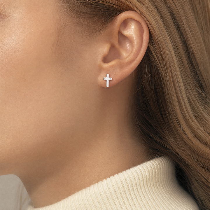 Sterling Silver Cross Stud Earrings