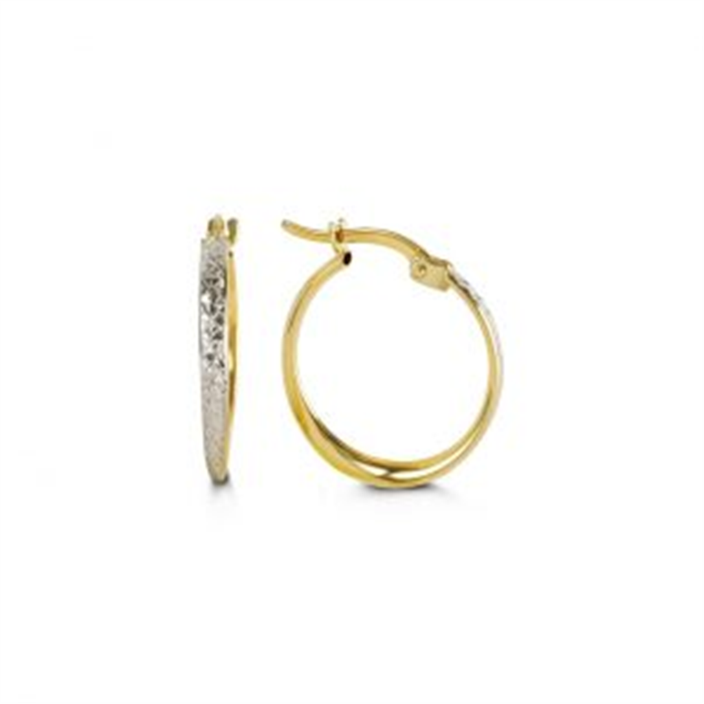 10K Two Tone Gold Twist Oval Hoop Earrings