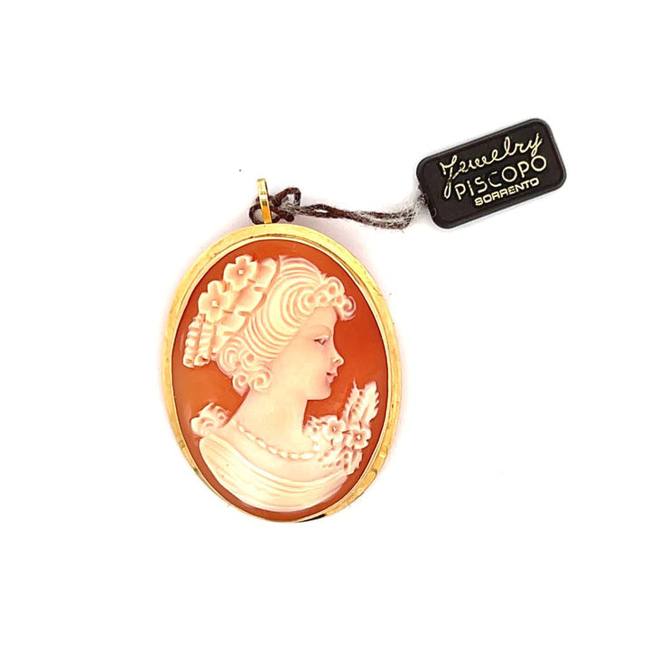 Estate 18K Yellow Gold Piscopo Oval Cameo Pendant or Brooch