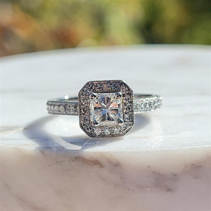 Estate Platinum 1.03ctw Radiant Cut Diamond Halo Engagement Ring