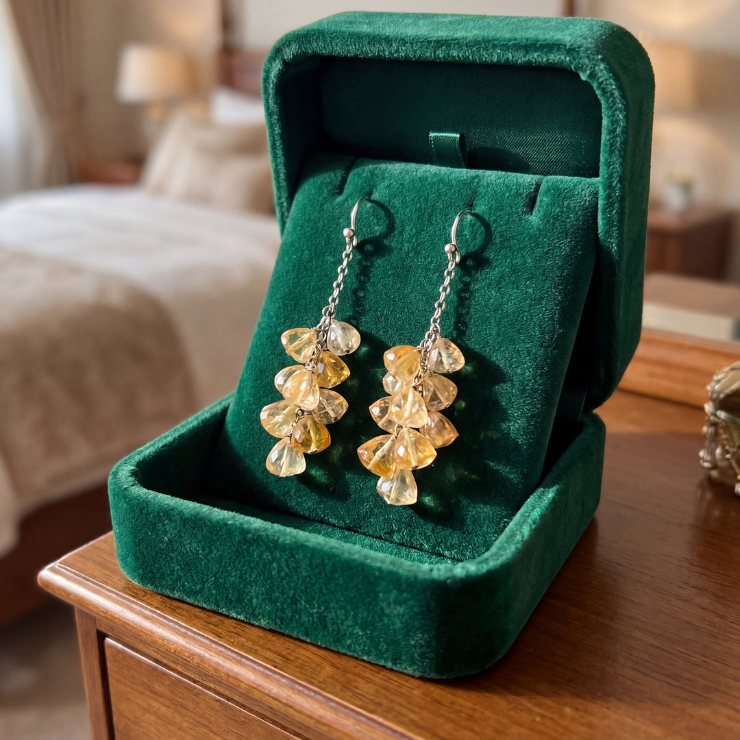 Estate Sterling Silver Citrine Bead Cluster Drop Earrings