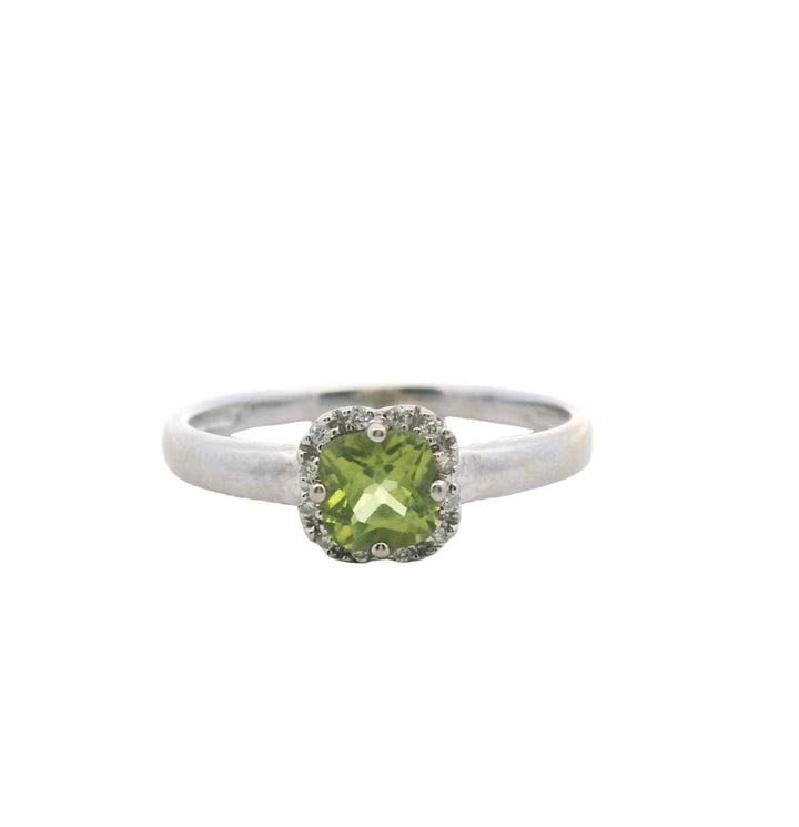 Estate 10K White Gold 0.76ctw Peridot & Diamond Halo Ring