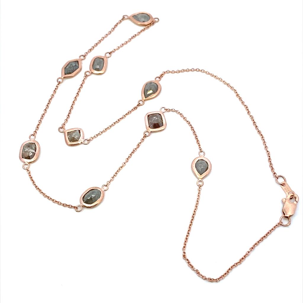 14K Rose Gold 4.50ctw Raw Colored Diamond Station Necklace