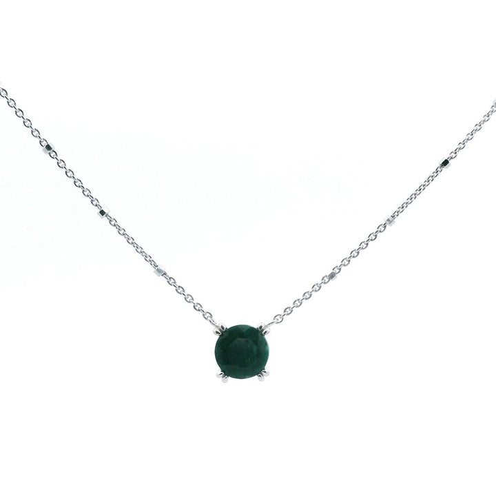 Sterling Silver Rhodium Plated Round Emerald Solitaire with 18" Chain
