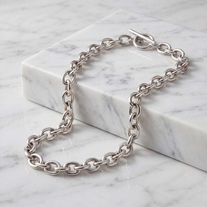 Estate Sterling Silver 8.12MM Cable Chain Necklace with Toggle Clasp, 16"