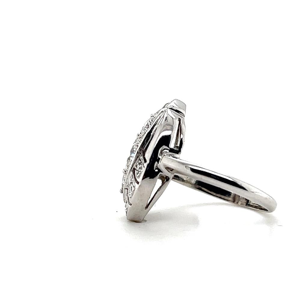Estate 14K White Gold Art Deco Navette Diamond Ring - 1.33 CTW 1950's Vintage