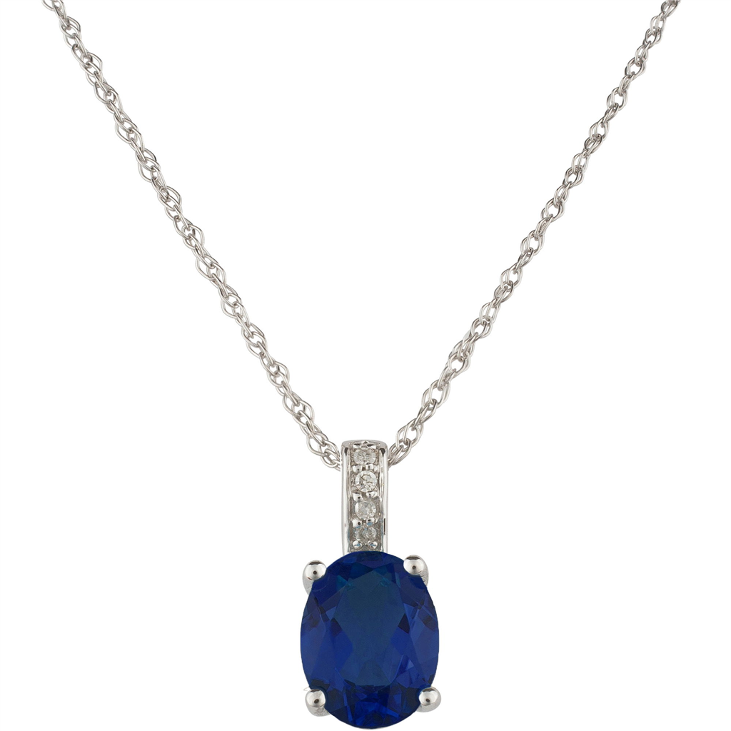 14K White Gold 0.92ctw Oval Blue Sapphire & Diamond Drop Necklace