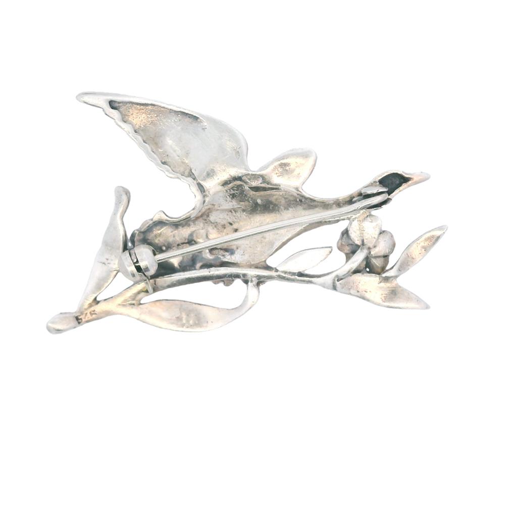 Estate Sterling Silver Marcasite Vintage Bird Brooch