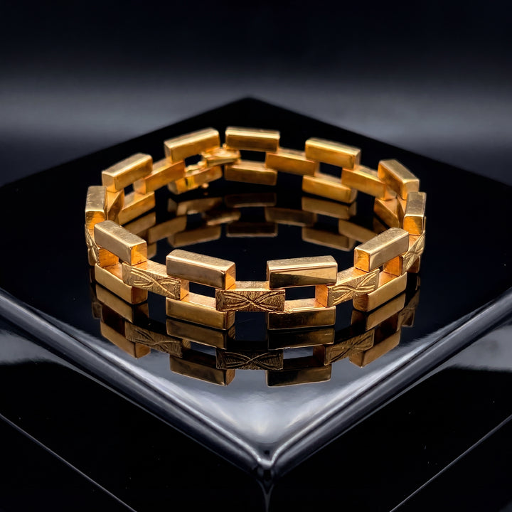 Estate Vintage Yellow Gold Coated Fancy Link Bracelet