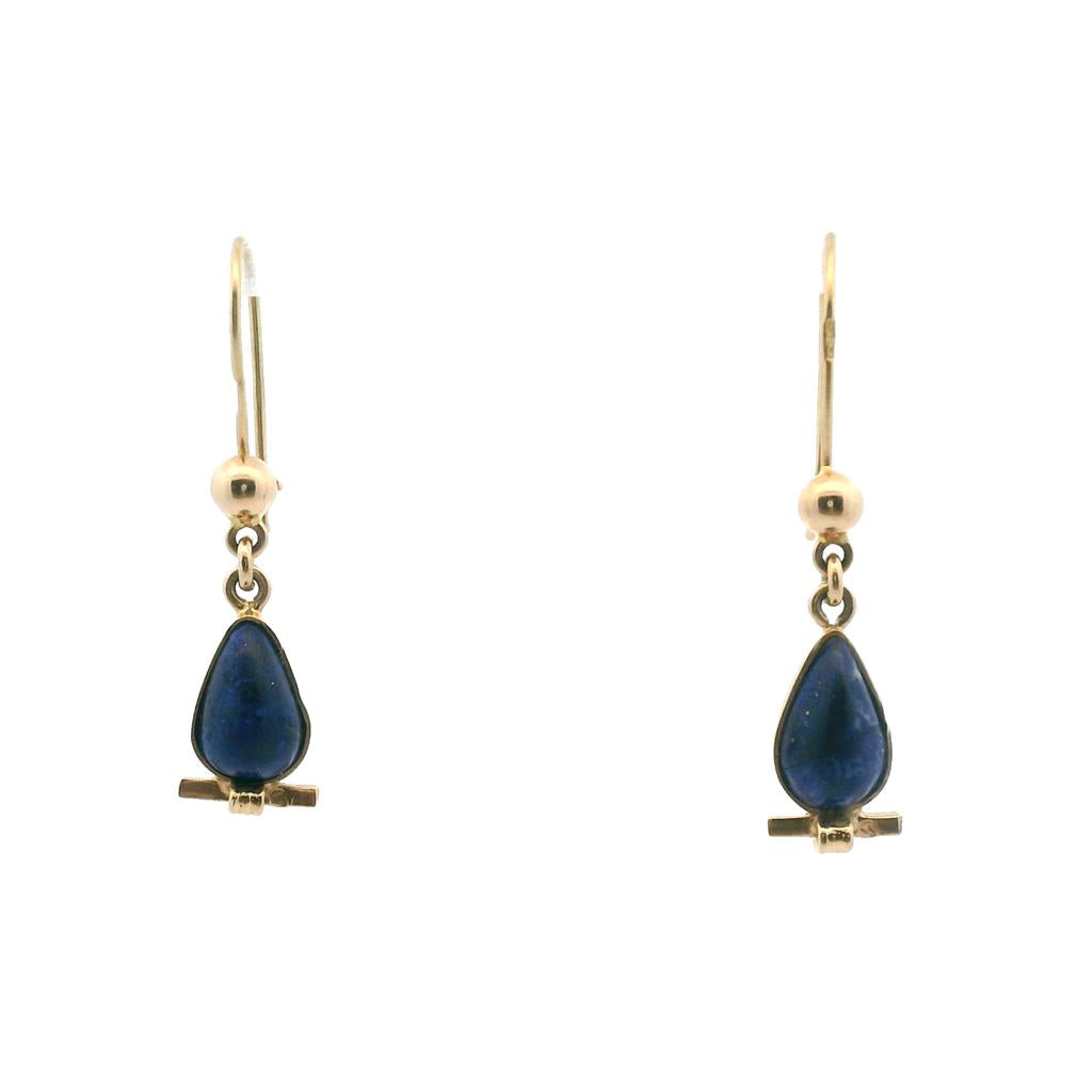 Estate 18K Yellow Gold Pear Shaped Lapis Lazuli Drop Earrings