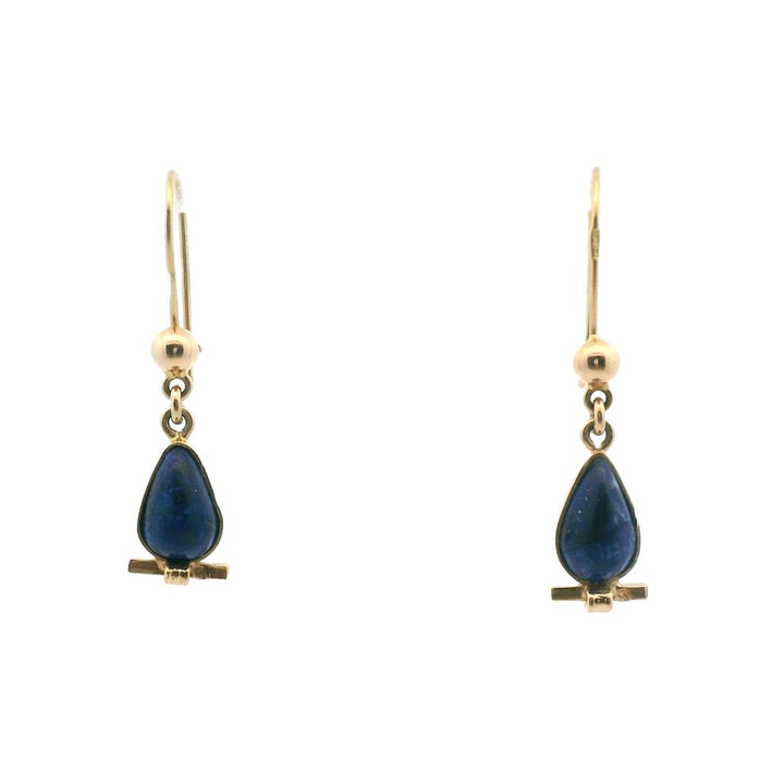 Estate 18K Yellow Gold Pear Shaped Lapis Lazuli Drop Earrings
