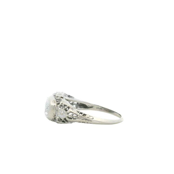 Estate 14K White Gold Art Deco Diamond Ring - 0.14 TCW Vintage Design