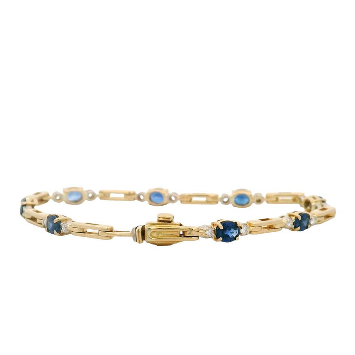 Estate 18K Yellow Gold Sapphire Diamond Link Bracelet