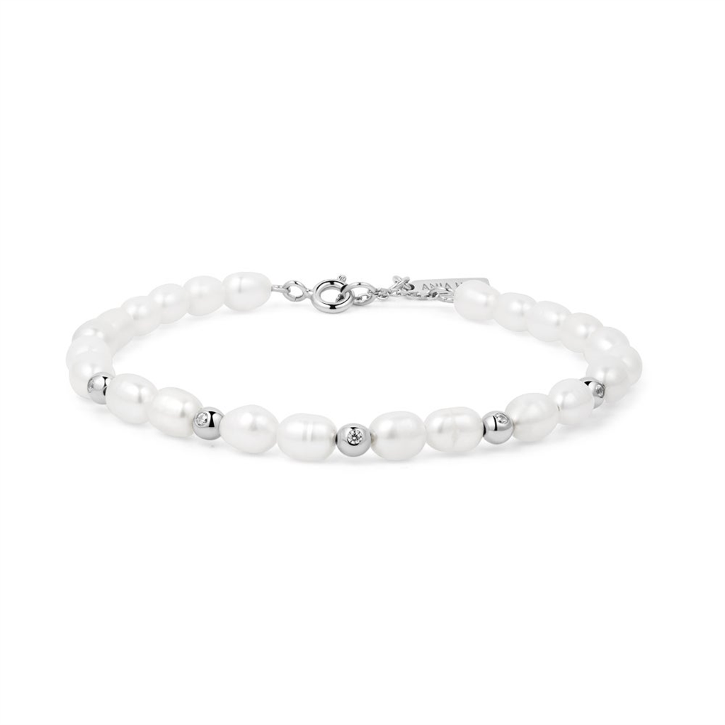 Sterling Silver Pearl and Cubic Zirconia Bracelet by Ania Haie