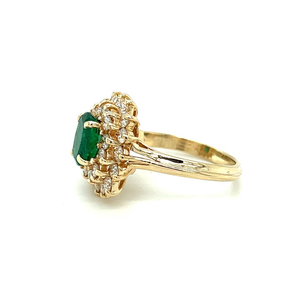 Estate 14K Yellow Gold 3.43ctw Oval Emerald & Diamond Double Halo Ring