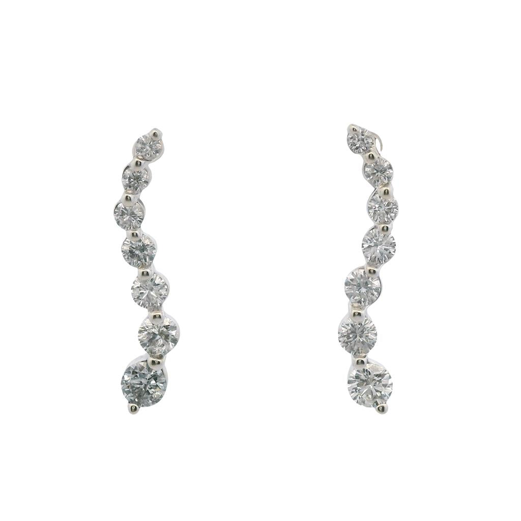 Estate 14K White Gold 0.96ctw Diamond Journey Drop Earrings