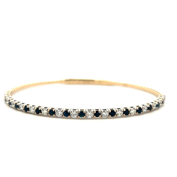 14K Two Tone Gold 1.95ctw Round Blue Sapphire & Diamond Bangle Bracelet