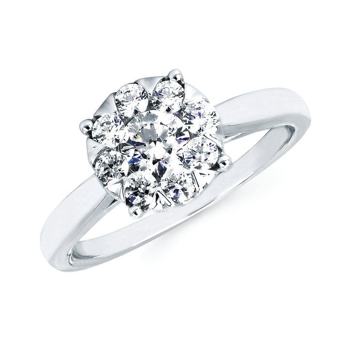 14K White Gold 0.76ctw Round Diamond Cluster Engagement Ring