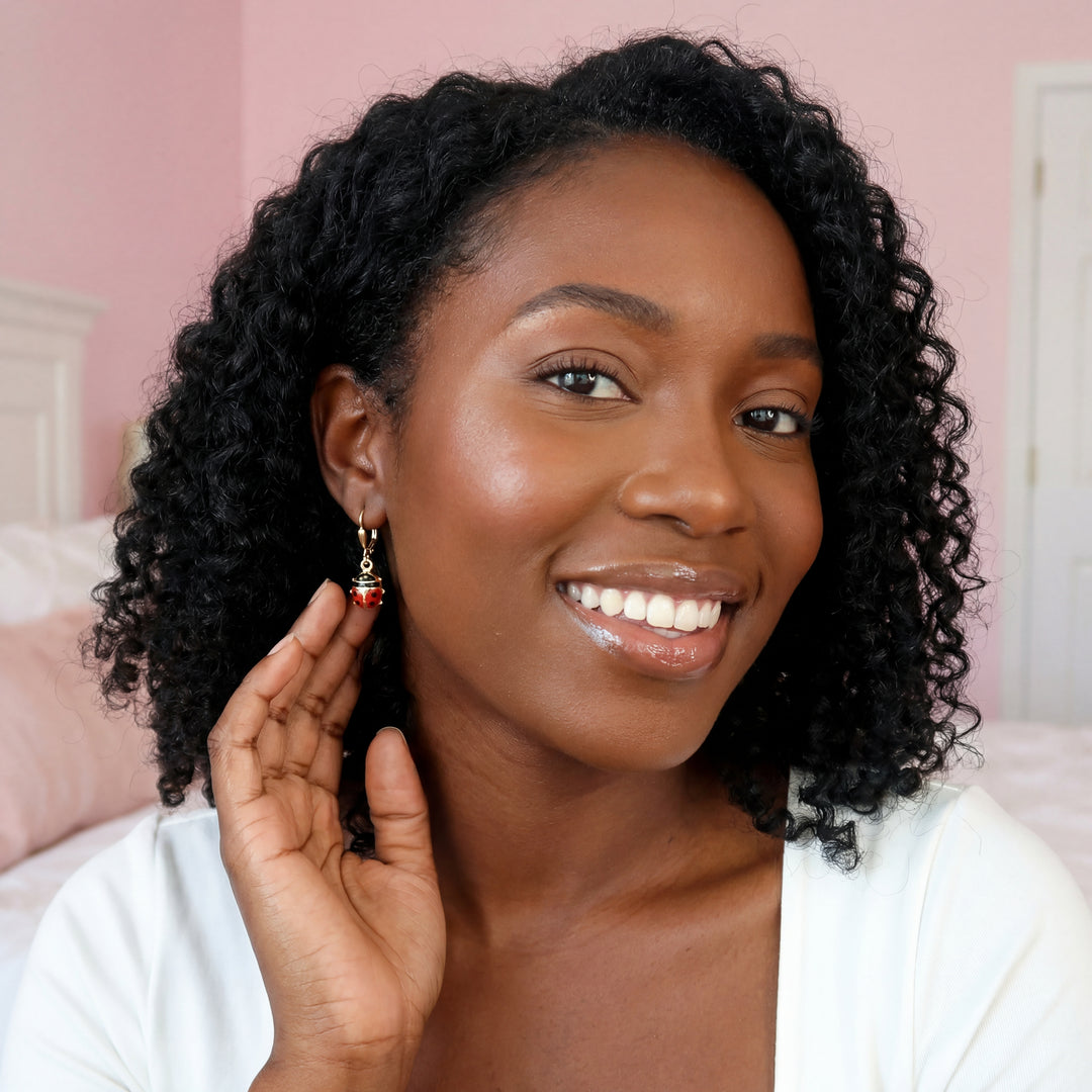 Contemporary 14K Gold Ladybug Lever Back Earrings - Symbols of Good Luck