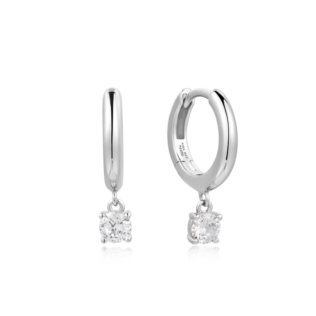 Sterling Silver Cubic Zirconia Drop Huggie Hoop Earrings by Ania Haie