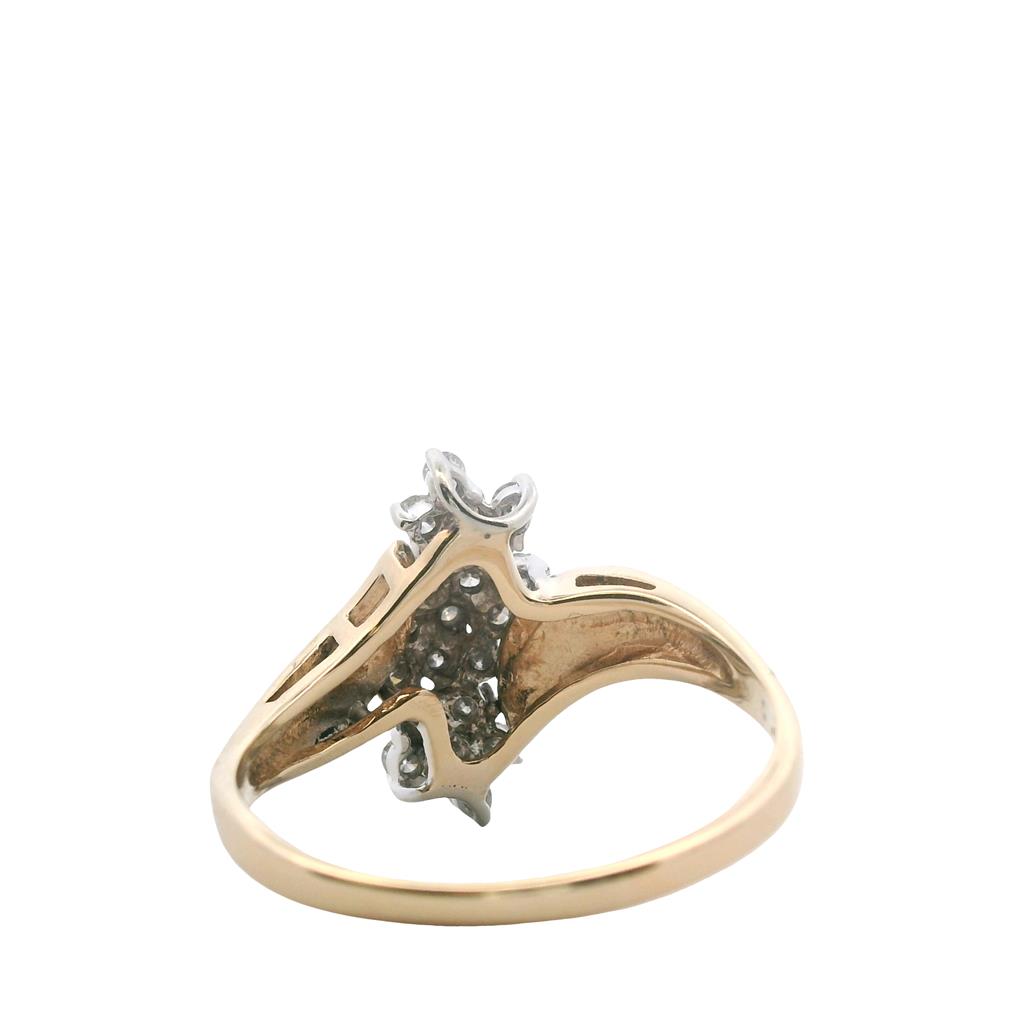 Estate 14K Two-Tone Diamond Cascade Cluster Ring - 0.27 TCW 1980's Vintage
