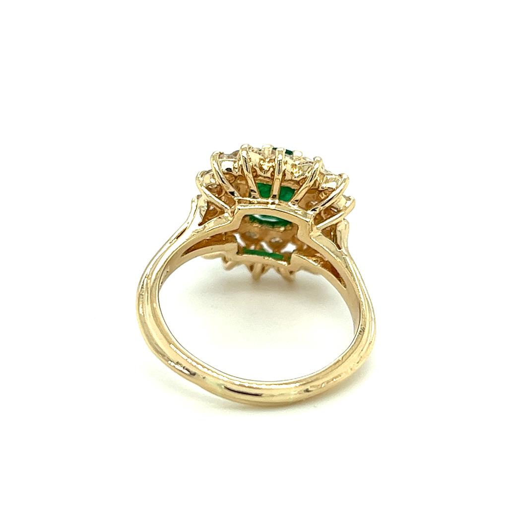 Estate 14K Yellow Gold 3.43ctw Oval Emerald & Diamond Double Halo Ring