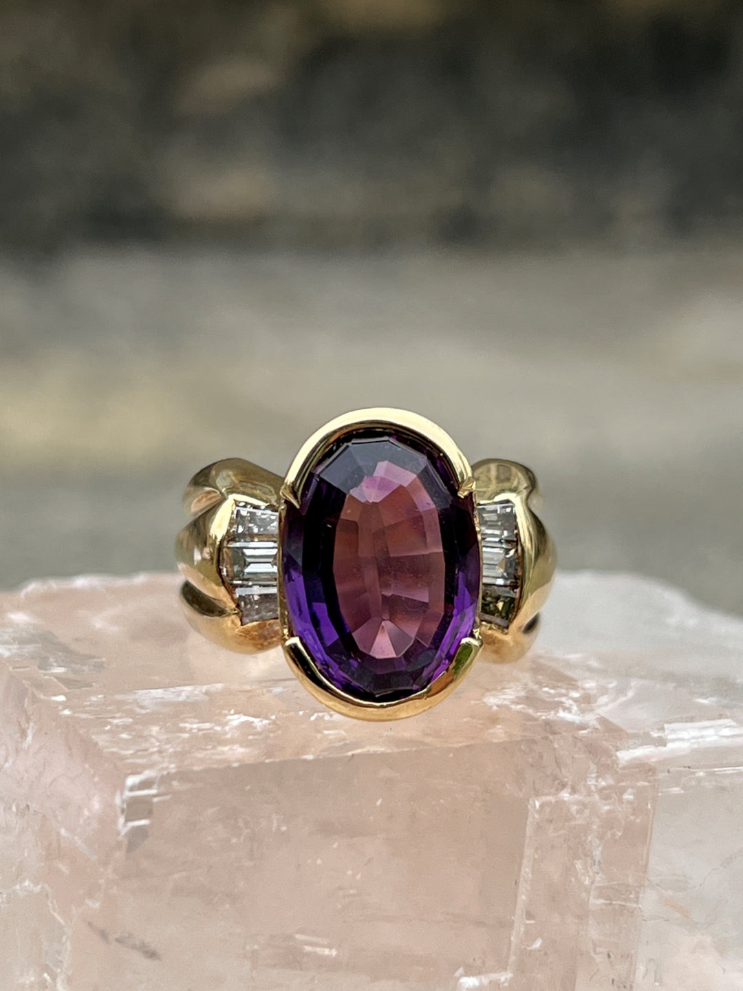 Estate 14K Yellow Gold 5.44ctw Oval Amethyst & Diamond Ring