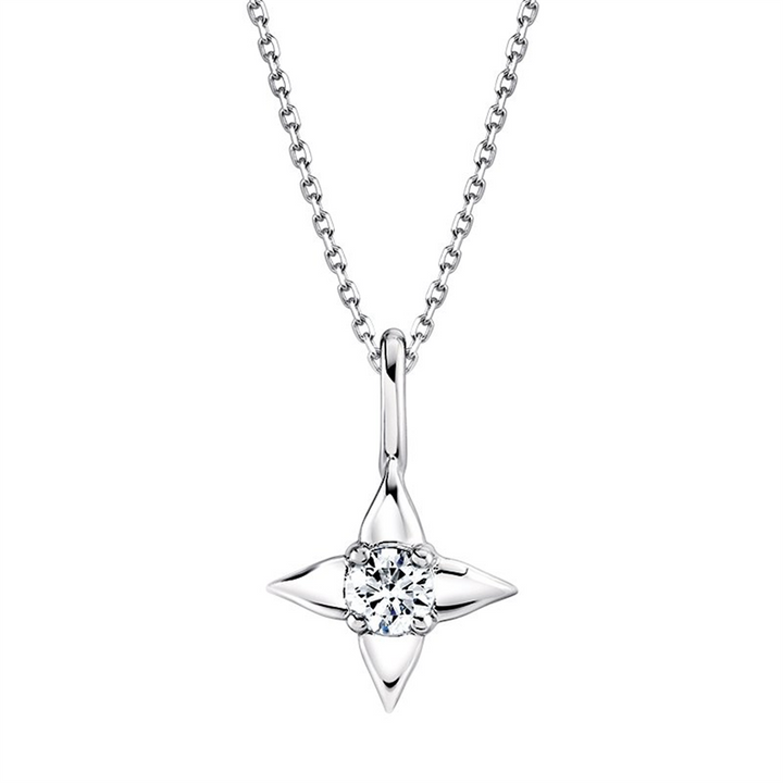 14K White Gold 0.10ctw Diamond Star Necklace