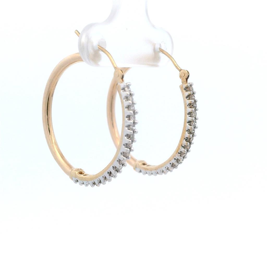 Estate 10K Yellow and White Gold Diamond Inside-Out Hoop Earrings