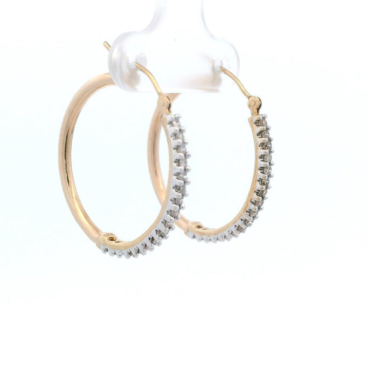 Estate 10K Yellow and White Gold Diamond Inside-Out Hoop Earrings