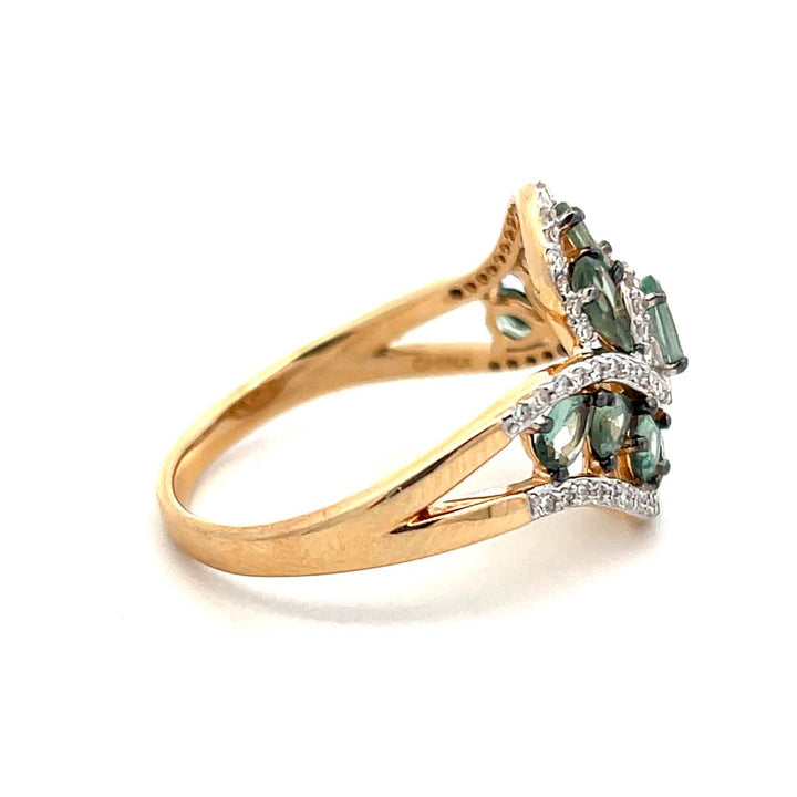 Estate 14K Two Tone Gold 2.51 Chrysoberyl & Diamond Bypass Ring