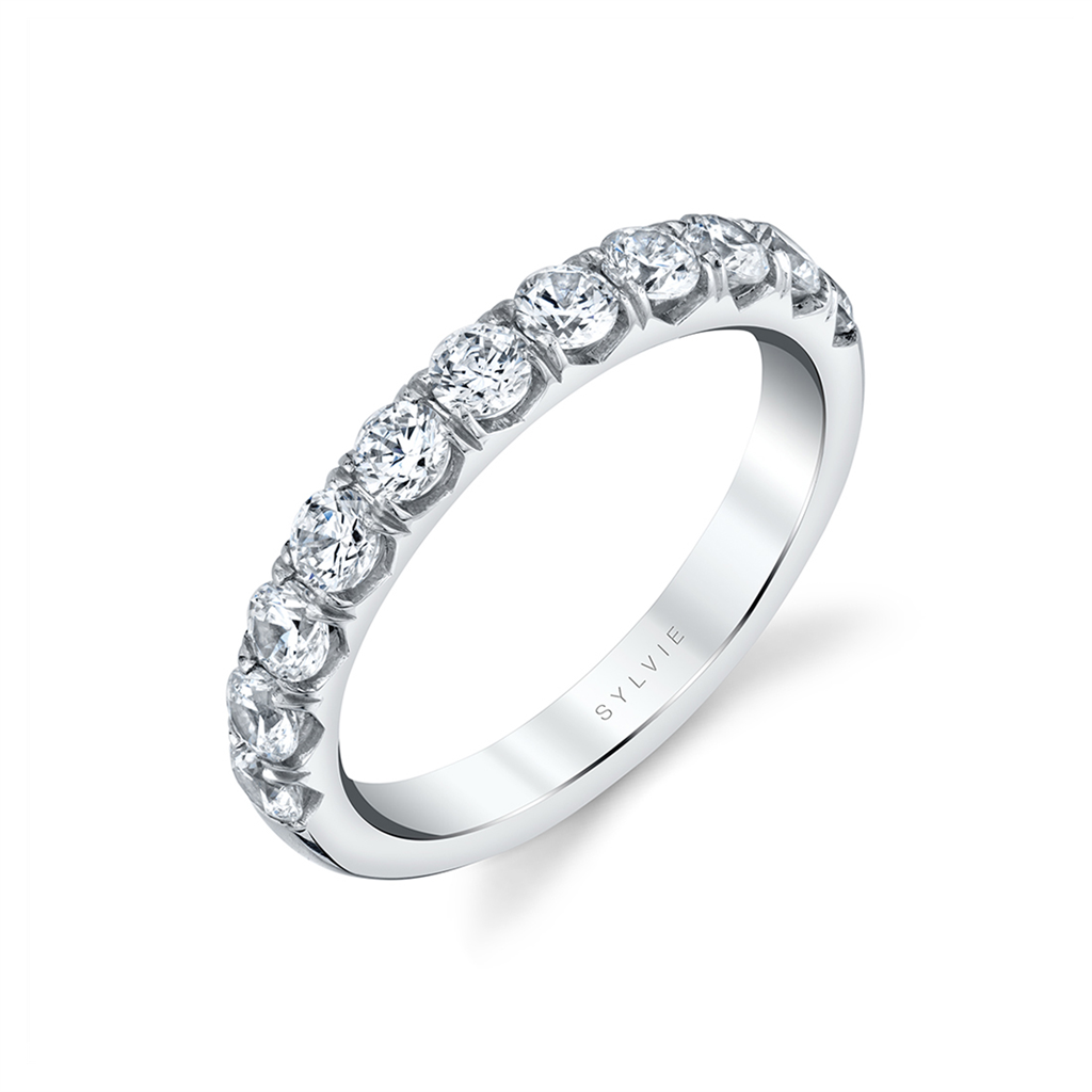 14K White Gold 0.50ctw Round Diamond Eleven Stone Wedding Band