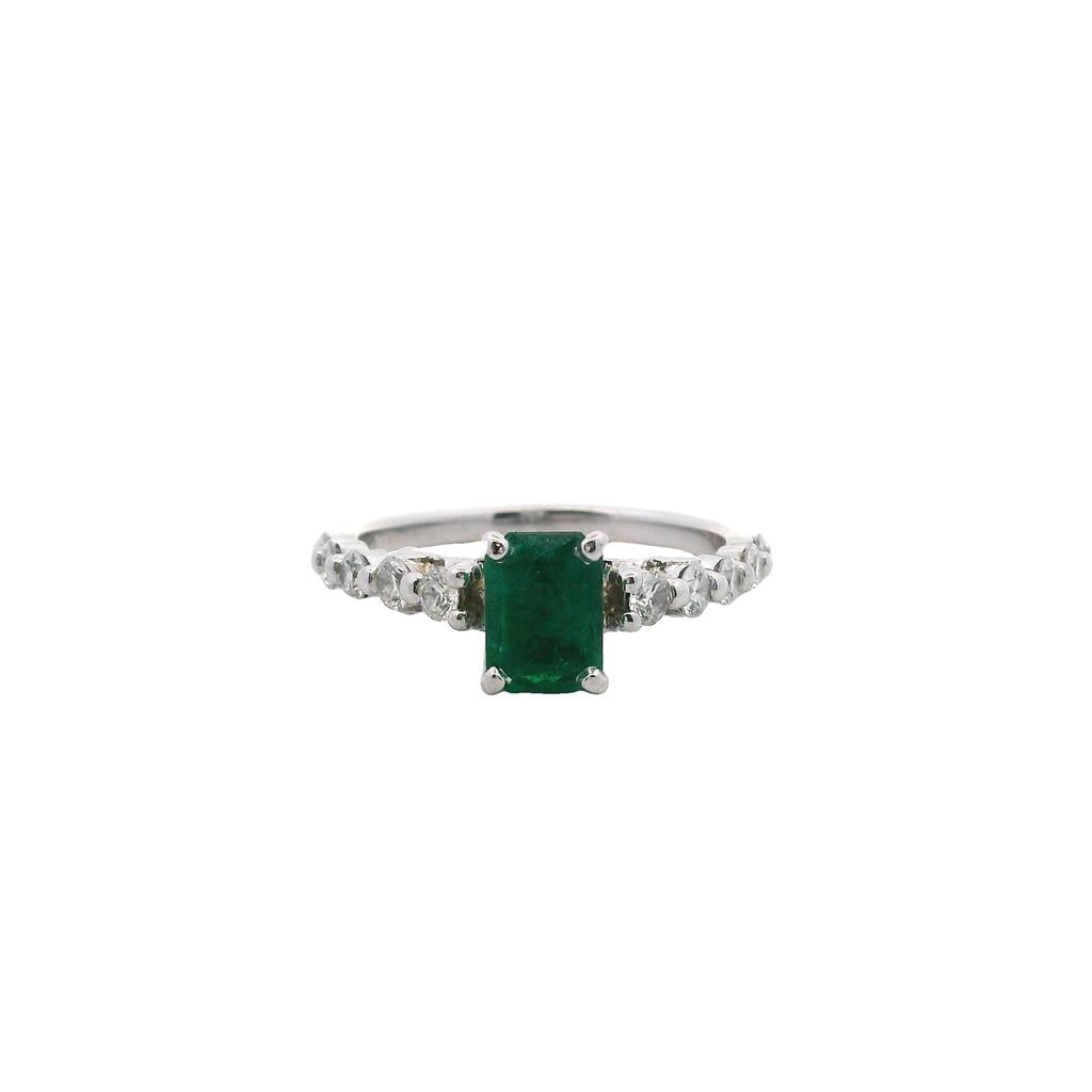 Estate 14KT White Gold 1.08 Ct Emerald & 0.55 TCW Diamond Ring