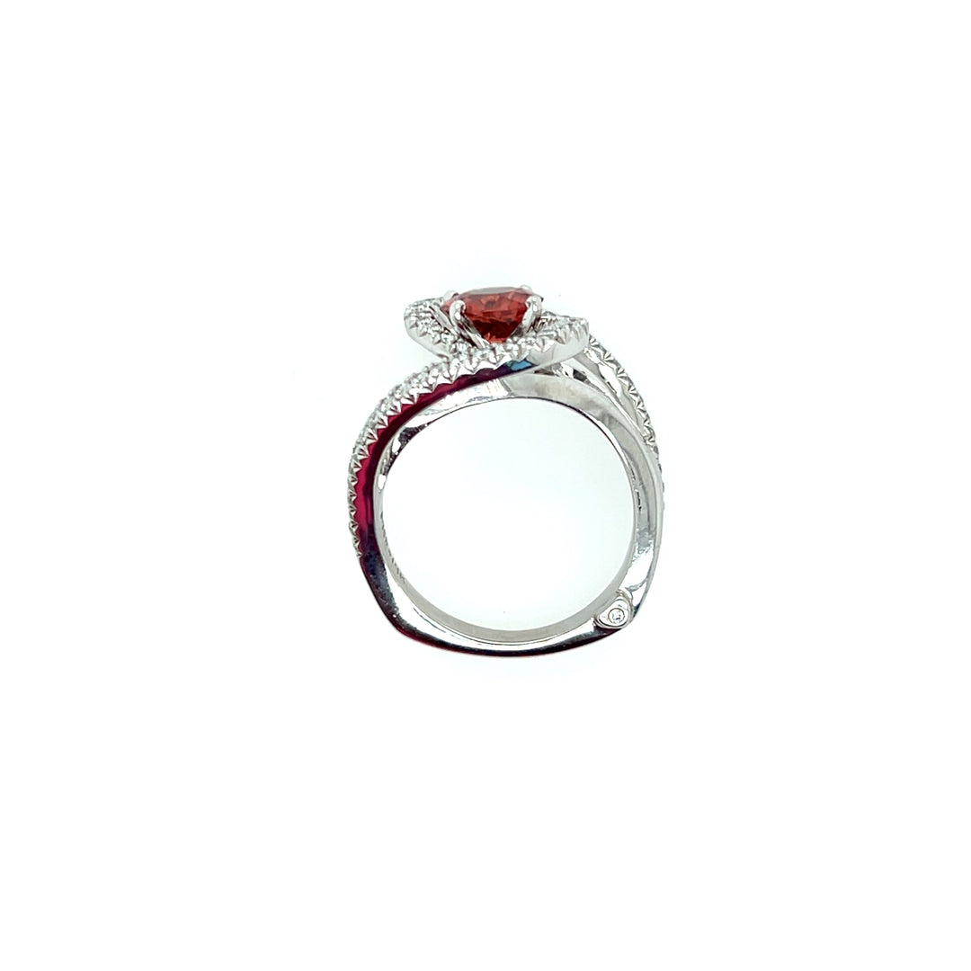 Estate 14K White Gold Round Spesssartine Garnet & Diamond Bypass Ring by Mark Schneider