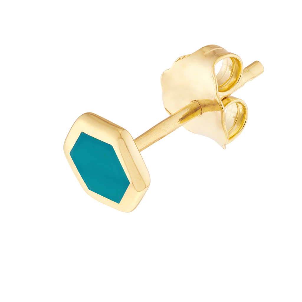 14K Yellow Gold Turquoise Enamel Geometric Stud Earrings by Midas Chain