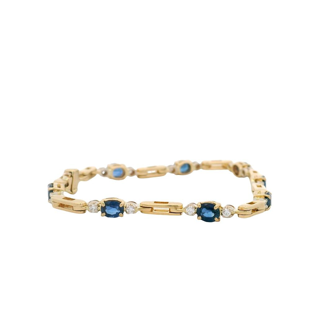 Estate 18K Yellow Gold Sapphire Diamond Link Bracelet