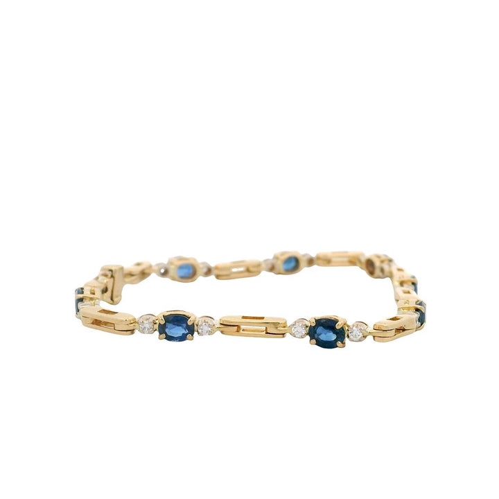 Estate 18K Yellow Gold Sapphire Diamond Link Bracelet