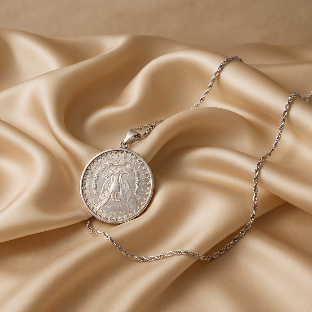 Estate Sterling Silver 1881 Morgan Dollar Coin Pendant Necklace