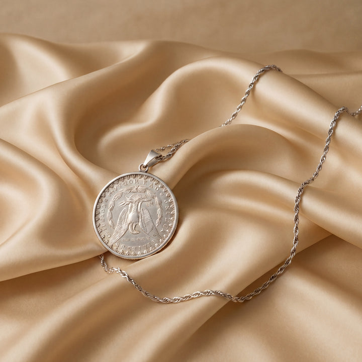 Estate Sterling Silver 1881 Morgan Dollar Coin Pendant Necklace