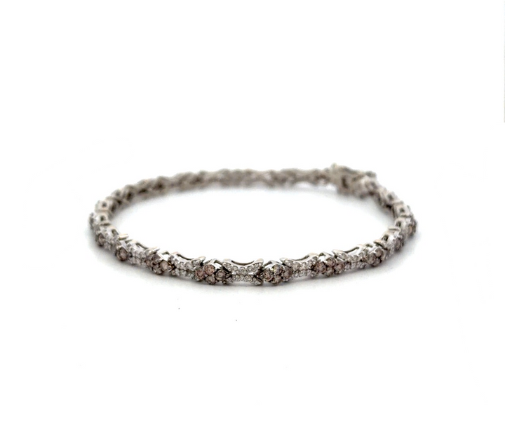 Estate 14K White Gold 3.80CTW White & Brown Diamond Link Bracelet by Le Vian