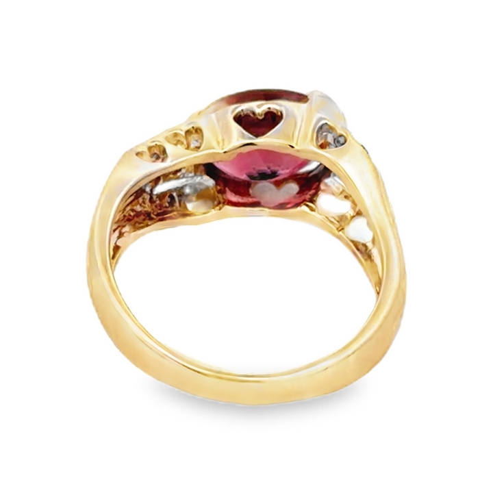 Estate 14K Yellow Gold 3.00CTW Oval Pink Tourmaline & Diamond Ring
