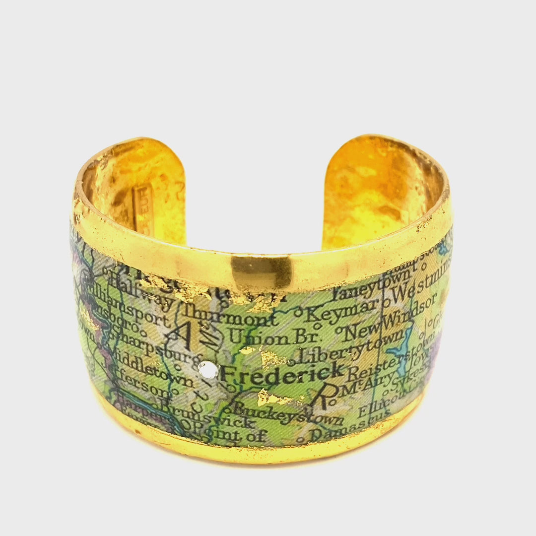 22K Gold Leaf Frederick,MD Map Cuff Bracelet by Evocateur