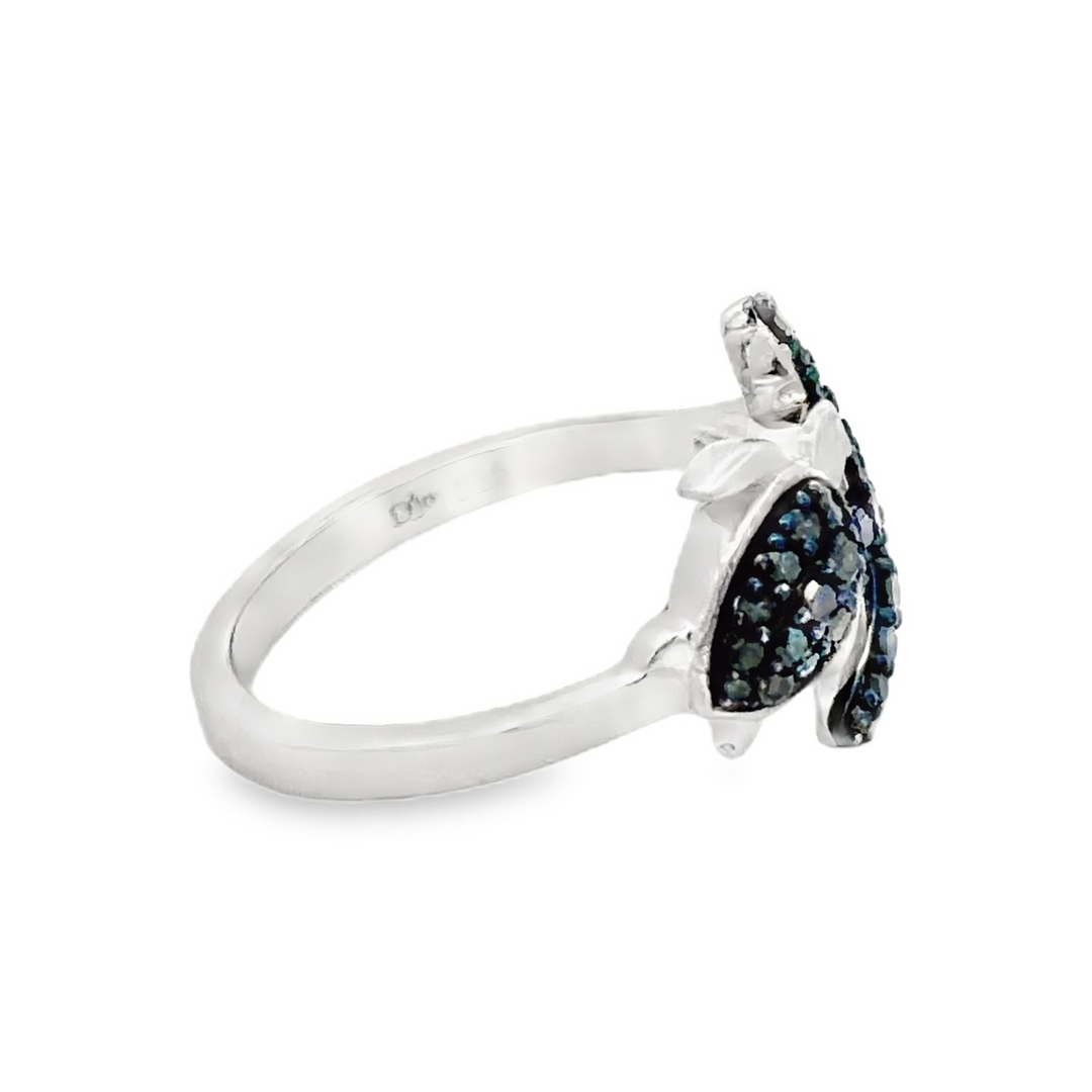 Estate Sterling Silver Turtle and Starfish Irradiated Blue Diamond Ring