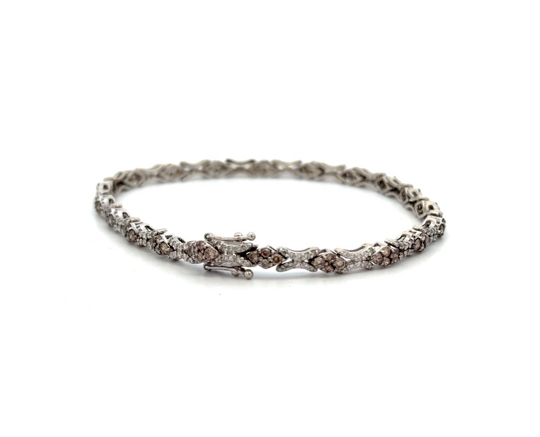 Estate 14K White Gold 3.80CTW White & Brown Diamond Link Bracelet by Le Vian