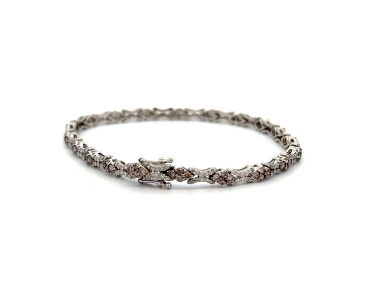 Estate 14K White Gold 3.80CTW White & Brown Diamond Link Bracelet by Le Vian