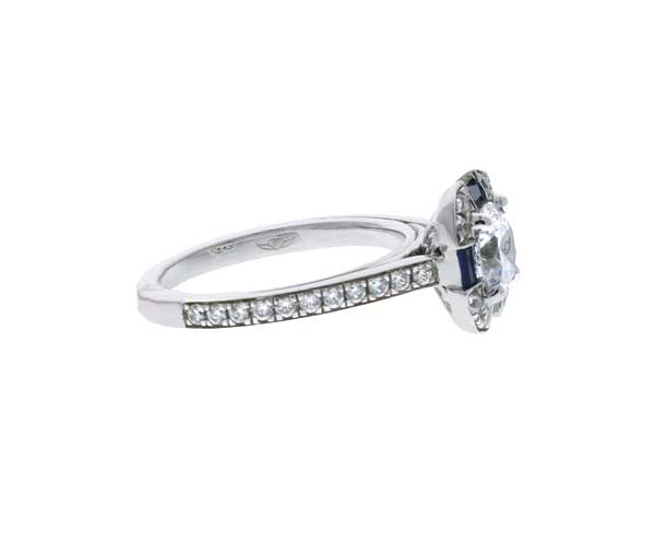 Sapphire and Diamond Halo Engagement Ring Showcase Alternate View