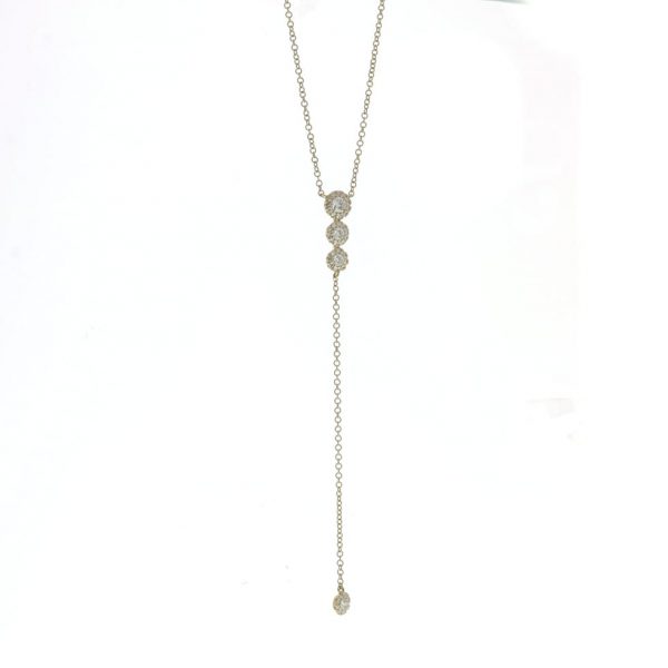 diamond cluster lariat necklace in yellow gold
