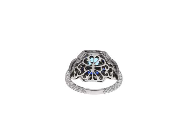 Blue Topaz and Sapphire Ring Showcase Back View