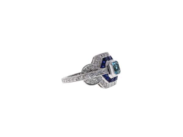 Blue Topaz and Sapphire Ring Showcase Side View